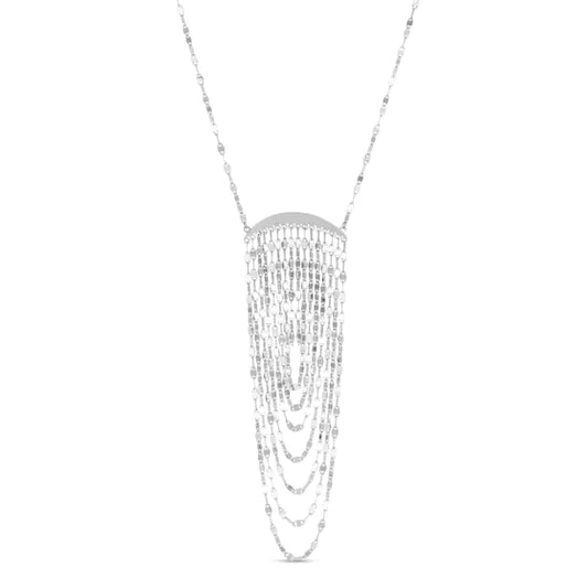 White Sterling Silver Polished Dramatic Drape Collection Necklace
