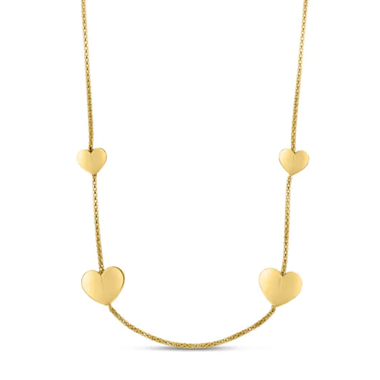 Yellow Sterling Silver Diamond Cut/ Textured Hearts Necklace