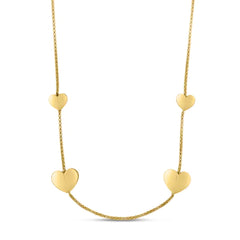 Yellow Sterling Silver Diamond Cut/ Textured Hearts Necklace