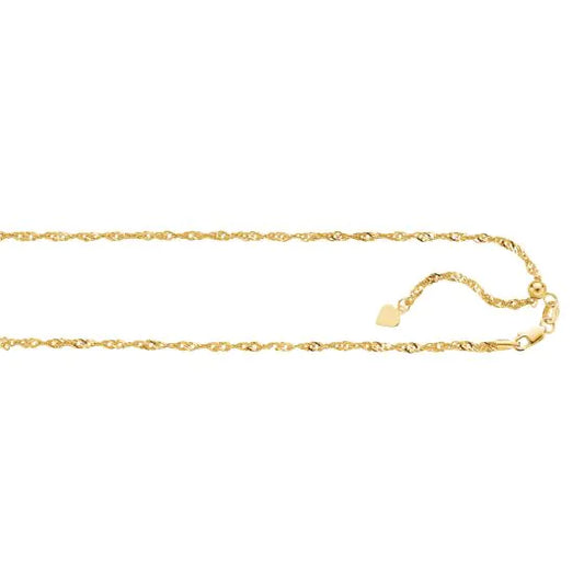 Yellow Gold Diamond Cut/ Textured Adjustable Singapore Necklace