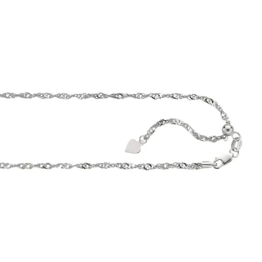 White Gold Diamond Cut/ Textured Adjustable Singapore Necklace