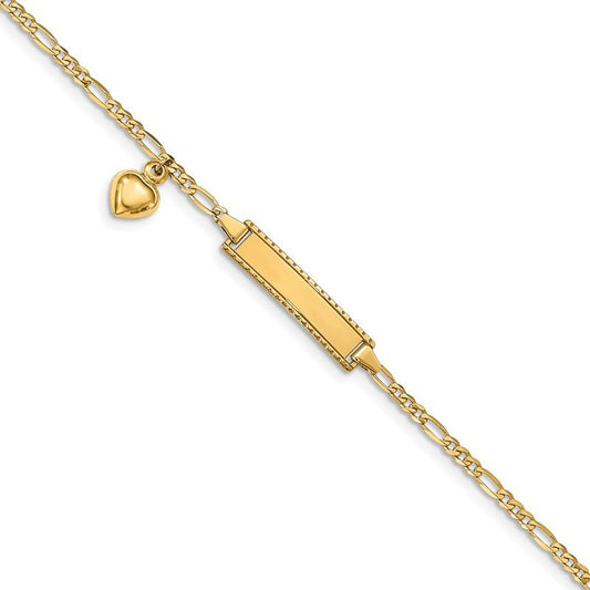 Quality Gold 14k Dangling Heart Children's Figaro Link ID Bracelet BID55-6