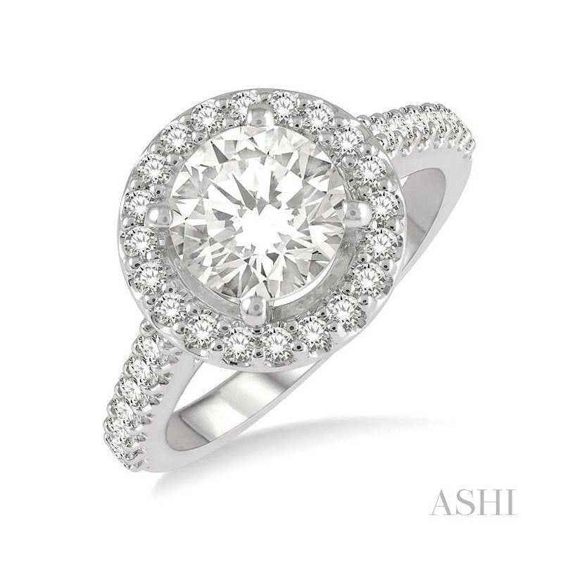 ASHI Round Shape Semi-Mount Halo Diamond Engagement Ring 240G3PPFHWG-SM