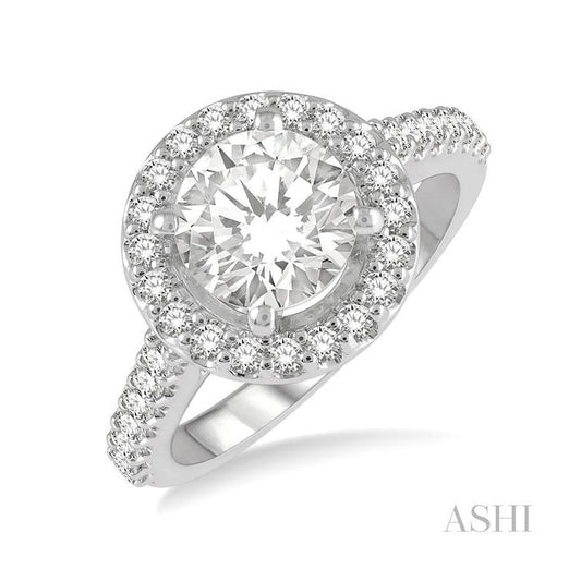 ASHI Round Shape Semi-Mount Halo Diamond Engagement Ring 240G3PPFHWG-SM