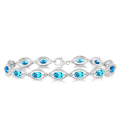 Parkplace Jewelers Silver Oval Shape Gemstone & Halo Diamond Bracelet 85198PPSSBTSLTB