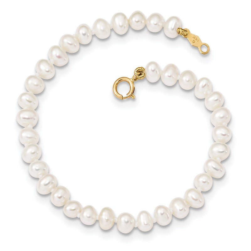 Quality Gold 14k Madi K 3-4mm White Egg Shape FW Cultured Pearl Bracelet XF598-6