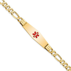 Quality Gold 14K Medical Soft Diamond Shape Red Enamel Flat Figaro Link ID Bracelet XM580CC