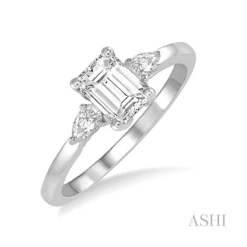 ASHI Emerald Shape Diamond Engagement Ring 255L3PPFHWG-LE-OC