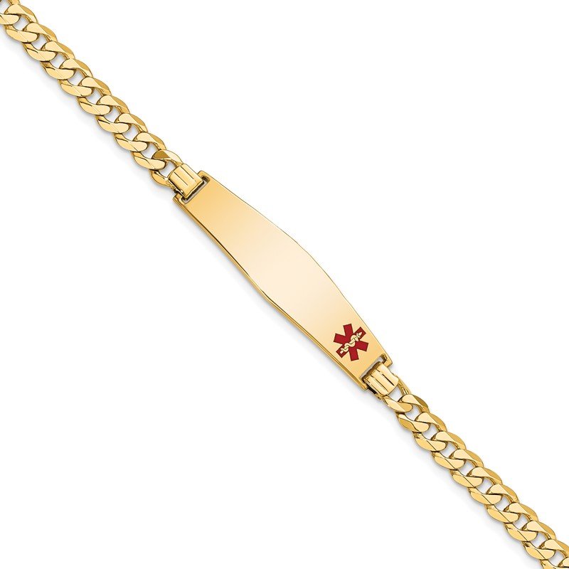 Quality Gold 14K Medical Soft Diamond Shape Red Enamel Flat Curb Link ID Bracelet XM562FC