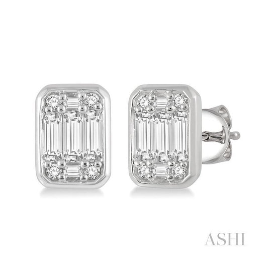 ASHI Emerald Shape Bezel Set Fusion Diamond Earrings 973A5PPFGERWG