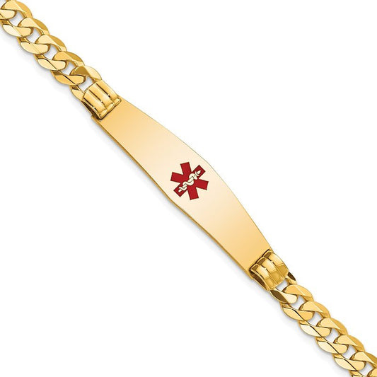 Quality Gold 14K Medical Soft Diamond Shape Red Enamel Curb Link ID Bracelet XM574CC