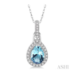 ASHI Pear Shape Gemstone & Halo Diamond Pendant 61098PPTSPDAQWG