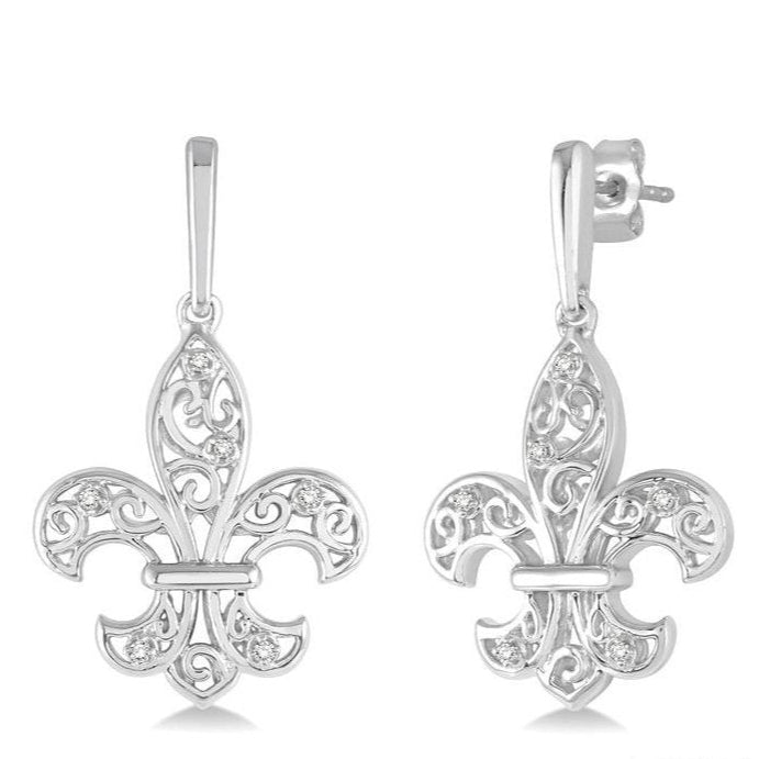 Parkplace Jewelers Silver Fleur De Lis Diamond Earrings 86309PPSSSLER