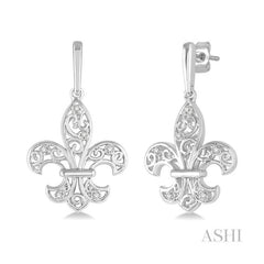 ASHI Silver Fleur De Lis Diamond Earrings 86309PPSSSLER