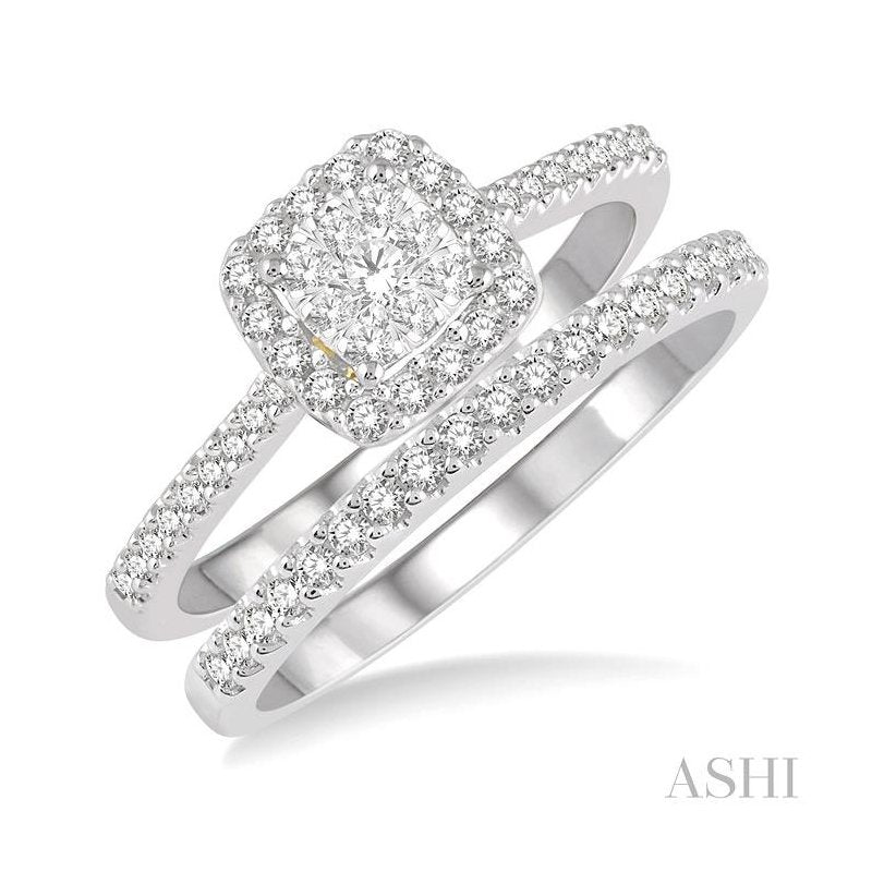 ASHI Cushion Shape Halo Lovebright Diamond Wedding Set 123F3PPFVWY-WS