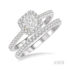 ASHI Cushion Shape Halo Lovebright Diamond Wedding Set 123F3PPFVWY-WS