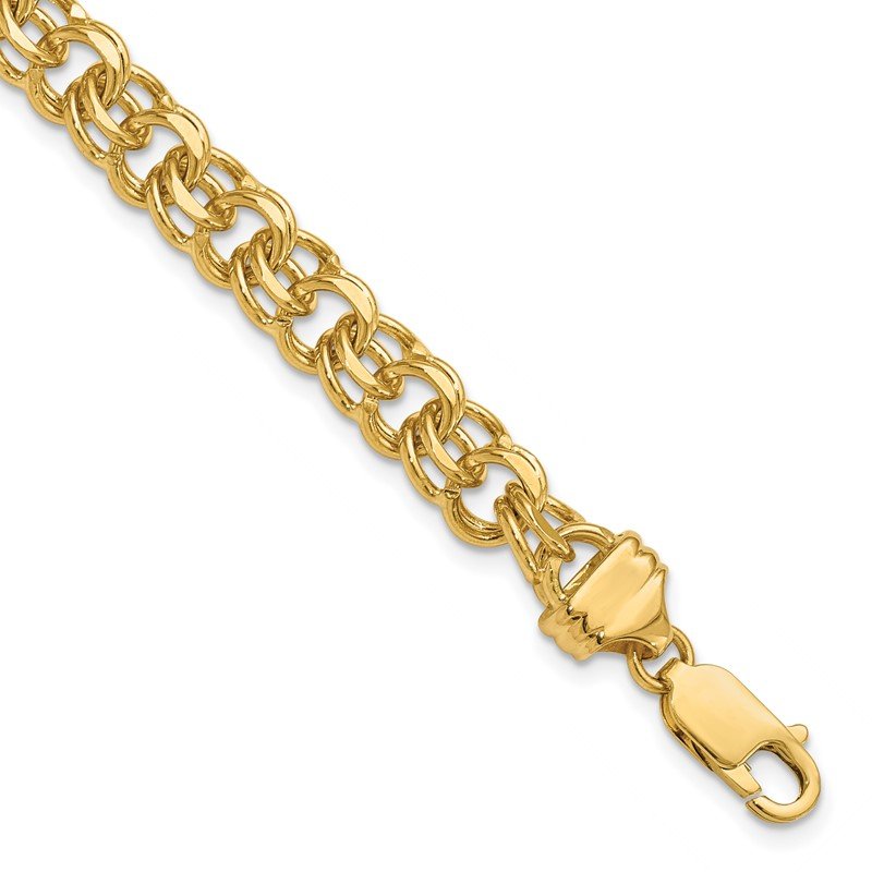 Quality Gold 14k 8in 7.5mm Solid Double Link Charm Bracelet DOH19