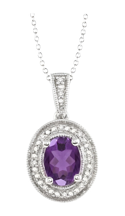 Parkplace Jewelers Silver Oval Shape Gemstone & Halo Diamond Pendant 88128PPSSAMSLPD