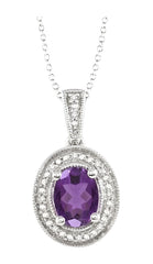Parkplace Jewelers Silver Oval Shape Gemstone & Halo Diamond Pendant 88128PPSSAMSLPD