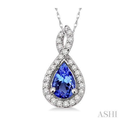 ASHI Pear Shape Gemstone & Halo Diamond Pendant 58368PPFNPDTZWG