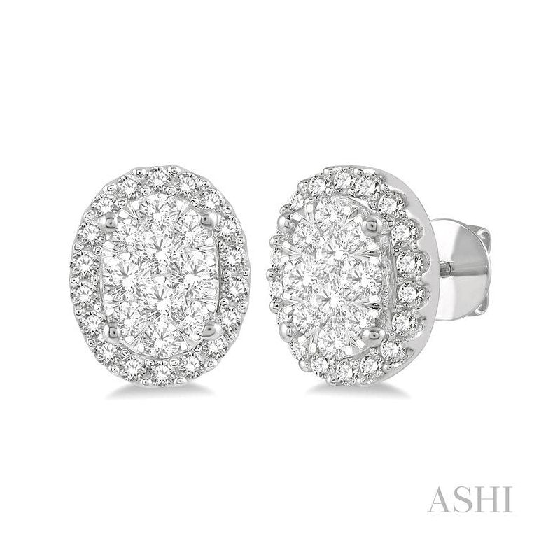 ASHI Oval Shape Halo Lovebright Essential Diamond Earrings 914A3PPFVERWG