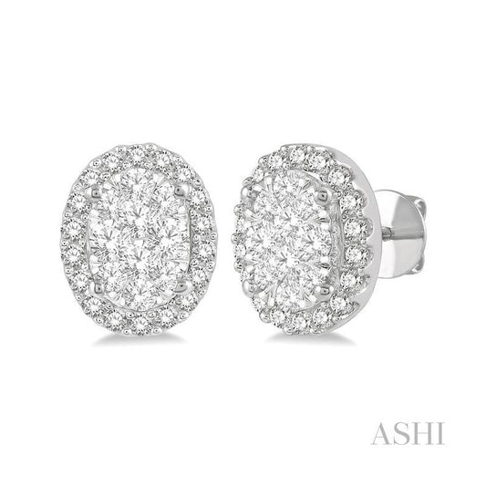 ASHI Oval Shape Halo Lovebright Essential Diamond Earrings 914A3PPFVERWG