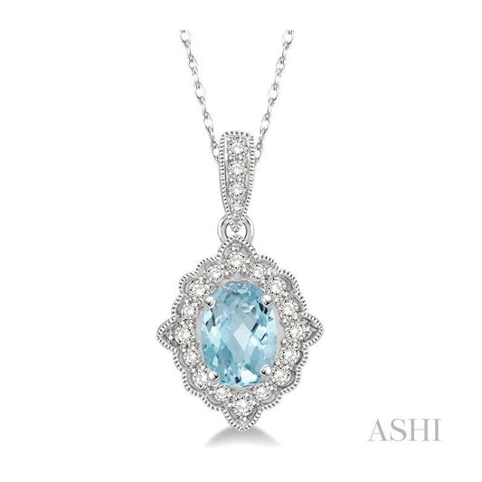 ASHI Oval Shape Gemstone & Halo Diamond Pendant 61228PPTSPDAQWG
