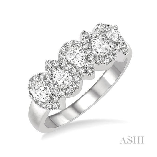 ASHI Pear Shape 5 Stone Halo Half Eternity Diamond Wedding Band 313E1PPFHWG