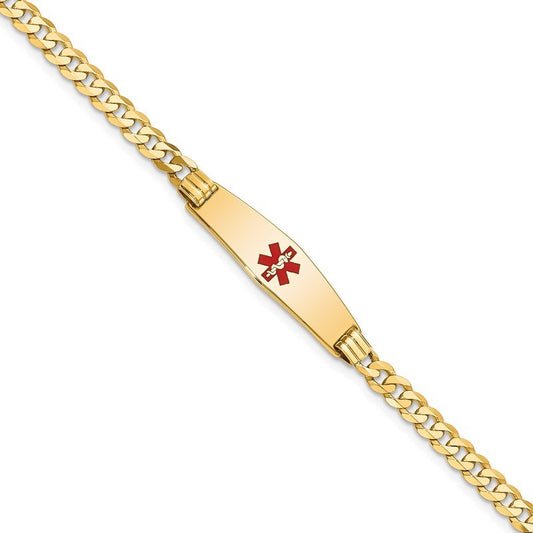 Quality Gold 14K Medical Soft Diamond Shape Red Enamel Curb Link ID Bracelet XM554CC