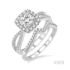 ASHI Princess Shape Halo Diamond Wedding Set 217C3PPFHWG-WS