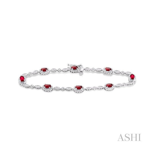 ASHI Oval Shape Gemstone & Halo Diamond Bracelet 76859PPTSRBWG