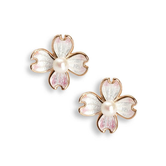 Ocean City Collection Sterling silver and rose gold enamel dogwood earrings NE0144A-RG