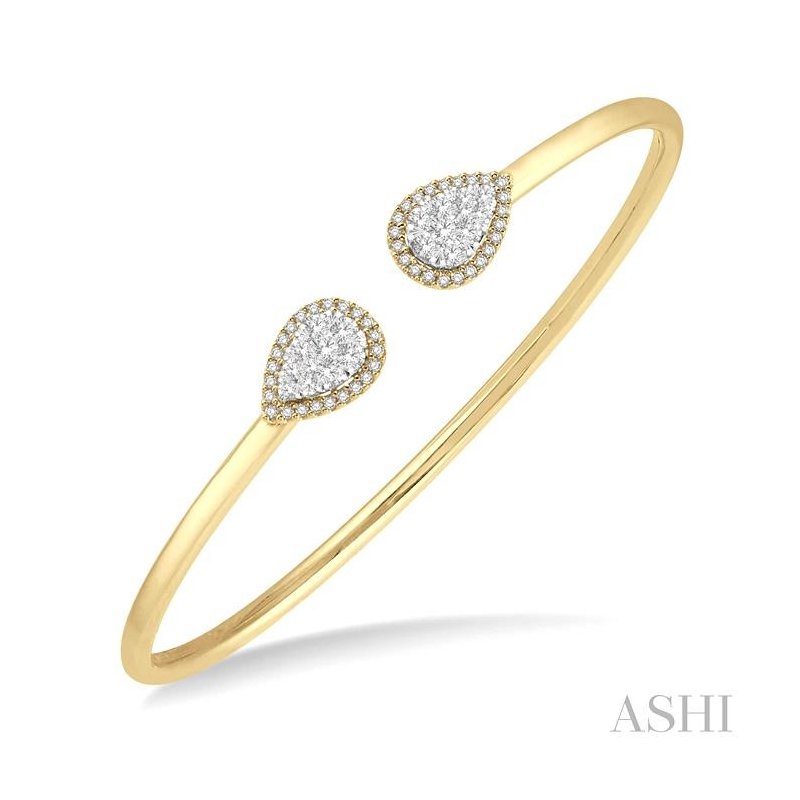 ASHI Stackable Pear Shape Halo Lovebright Essential Diamond Open Cuff Bangle 7993HPPFVYW