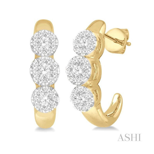 ASHI Round Shape 3 Stone Lovebright Diamond Half Hoop Earrings 927B2PPFGERYW