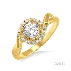 ASHI Round Shape Halo Diamond Engagement Ring 22215PPFVYG-LE