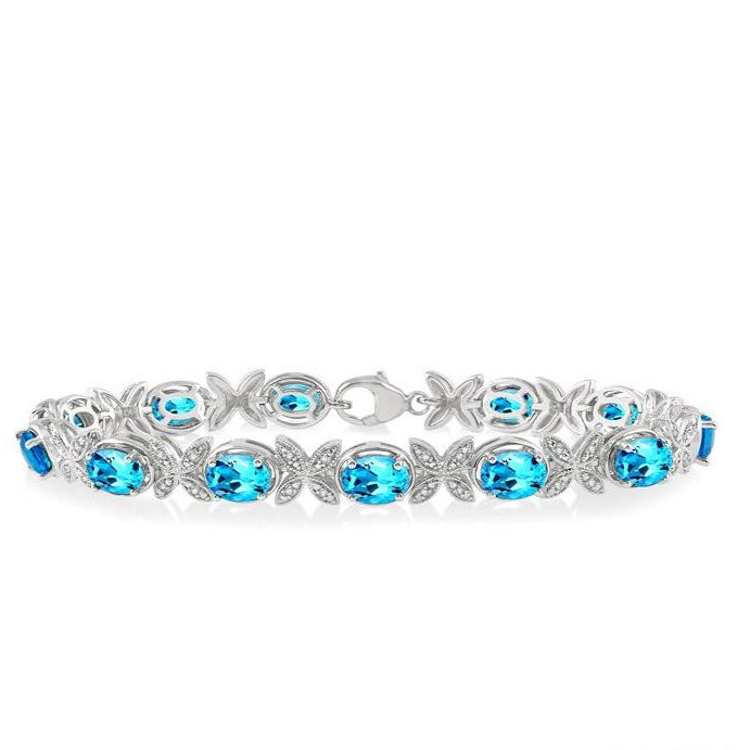 Parkplace Jewelers Silver Oval Shape Gemstone & Diamond Bracelet 85178PPSSBTSLTB