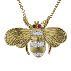 Bee Pendant Necklace in 18k Gold with Diamonds DP274-Y WHITE 18K X DIAMOND