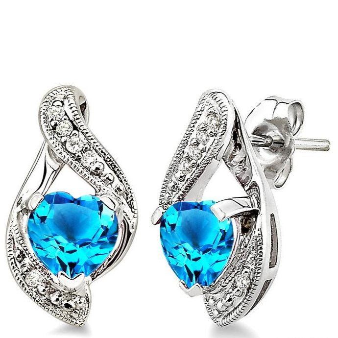 Parkplace Jewelers Silver Heart Shape Gemstone & Diamond Fashion Earrings 88179PPSSBTSLER