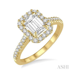 ASHI Emerald Shape Semi-Mount Halo Diamond Engagement Ring 215D4PPFVYG-SM