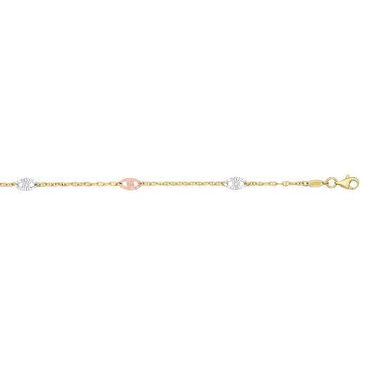 Royal Chain 14K 10in Tri-color Gold Polished Anklet with Lobster Clasp TCANK1444