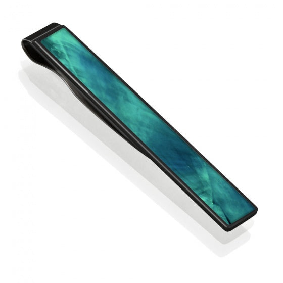 MClip Black and Teal Angel Wing Tie Bar SS-BLK-TLAW