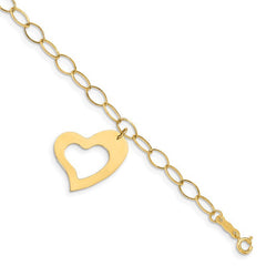 Quality Gold 14K Oval Link Open Chain with Heart Bracelet FB1355-7.5