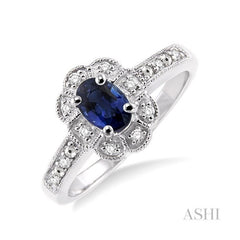 ASHI Silver Oval Shape Gemstone & Diamond Ring 88349PPSSSPSLRG