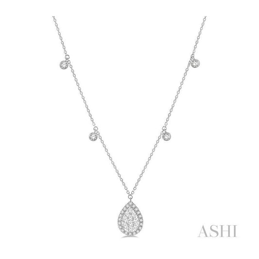 ASHI Pear Shape Halo Lovebright Diamond Necklace 9985VPPFGNKWG