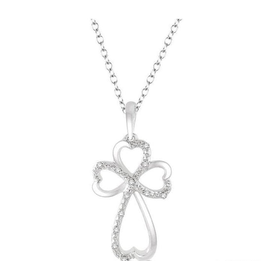 Parkplace Jewelers Silver Cross & Heart Shape Diamond Fashion Pendant 86349PPSSSLPD