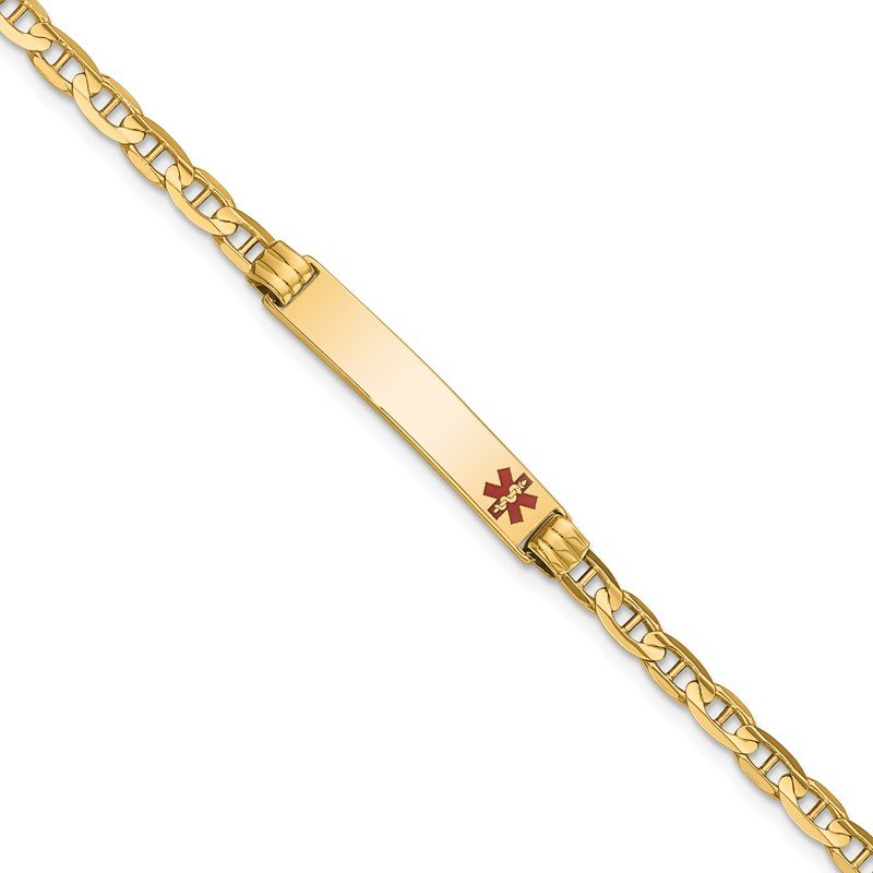 Quality Gold 14K Medical Red Enamel Anchor Link ID Bracelet XM555FR