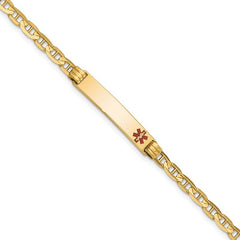 Quality Gold 14K Medical Red Enamel Anchor Link ID Bracelet XM555FR