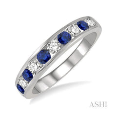 ASHI Channel Set Alternate Gemstone & Diamond Wedding Band 46494PPFGSPWG