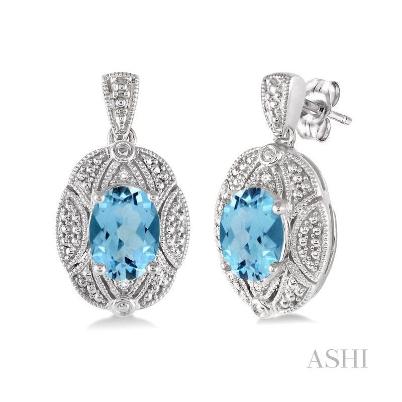ASHI Silver Oval Shape Gemstone & Diamond Earrings 88519PPSSBTSLER