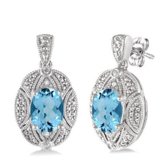 Parkplace Jewelers Silver Oval Shape Gemstone & Diamond Earrings 88519PPSSBTSLER